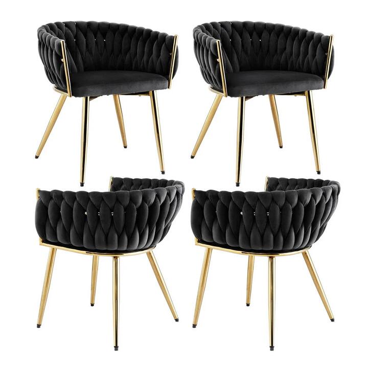 1 Set of 4 Dining Chairs Velvet Armchair Black