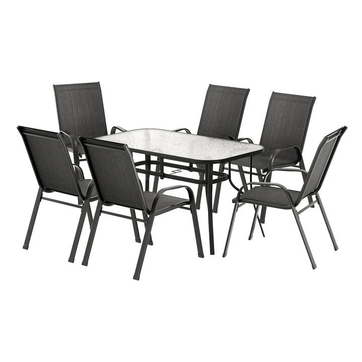 7PC Outdoor Dining Set Table and Chairs Patio Furniture Bistro Set Garden Black