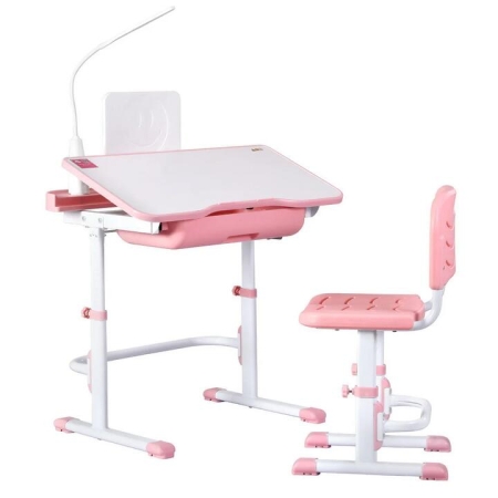 Kids Table and Chair Set Adjustable Study Desk w/ LED Lamp Reading Pink