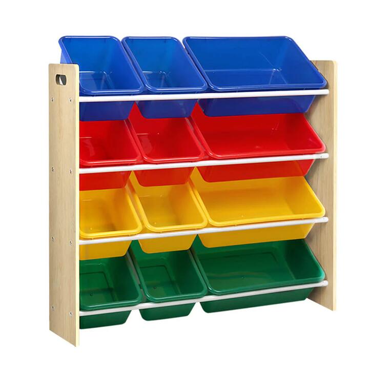 Kids Toy Box 12 Bins Bookshelf Organiser Children Storage Rack