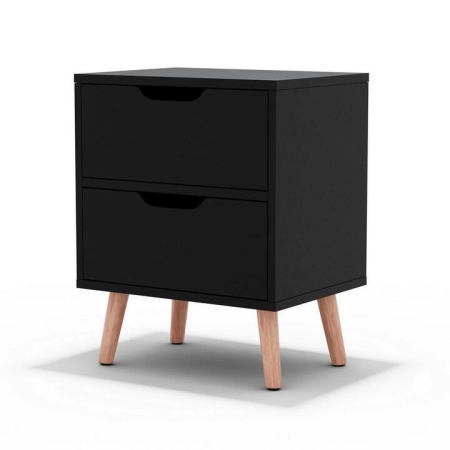 Bedside Table 2 Drawers - BODEN Black