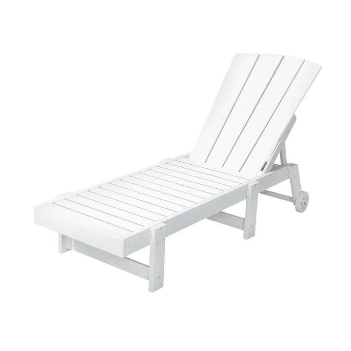 Sun Lounge Beach Chair HDPE Adirondack Lounger Patio Outdoor Furniture with Wheels White
