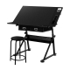 Drawing Desk Stool Set Drafting Table Adjustable Angle Tilt Drawers Black