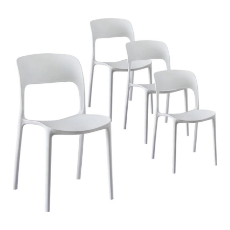 4PC Outdoor Dining Chairs Stackable PP Patio Chair Garden Furniture White