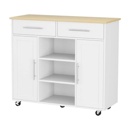 Kitchen Island Trolley Rolling Serving Cart Storage Drawer Cabinet 100cm White