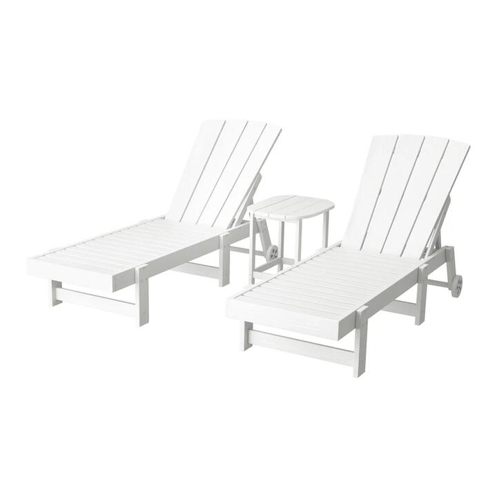 Sun Lounge Lounger Table and Chairs Beach Chair Adirondack HDPE Patio Outdoor Furniture Wheels White