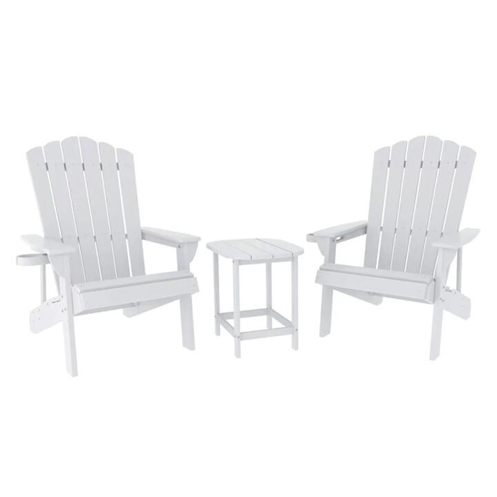 Outdoor Table and Chairs HDPE Adirondack Beach Chair Sun Lounge Patio Furniture Garden White