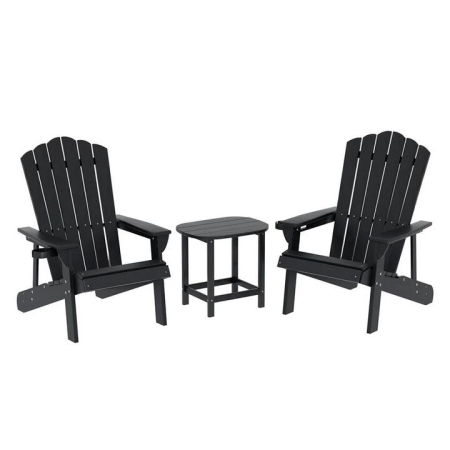 Outdoor Table and Chairs HDPE Adirondack Beach Chair Sun Lounge Patio Furniture Garden Black