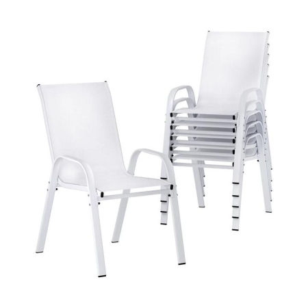 6PC Outdoor Dining Chairs Stackable Lounge Chair Patio Furniture White