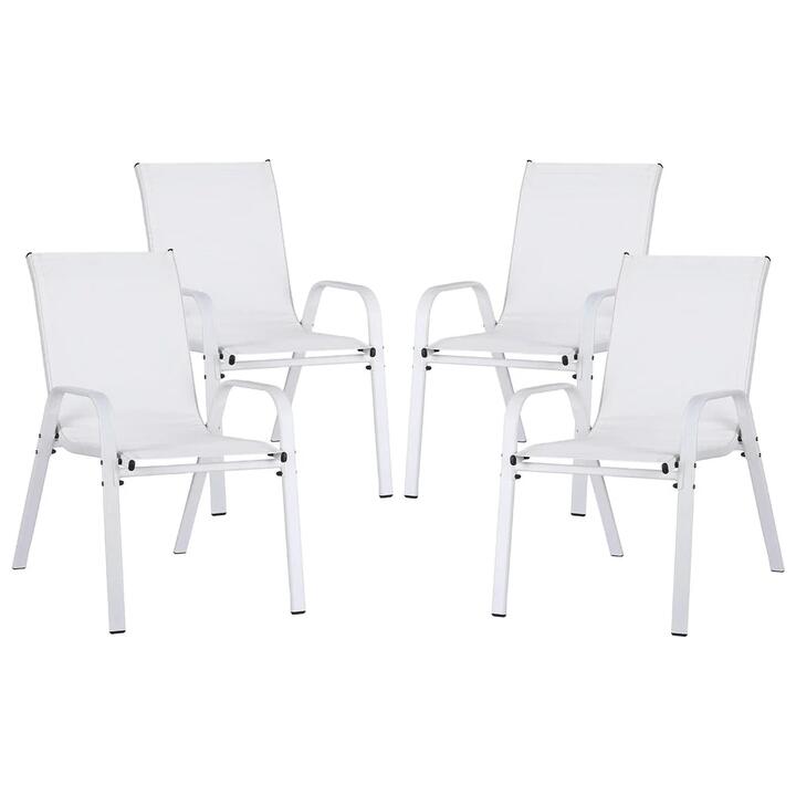 4PC Outdoor Dining Chairs Stackable Lounge Chair Patio Furniture White