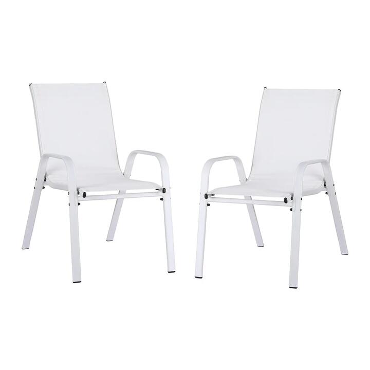 2PC Outdoor Dining Chairs Stackable Lounge Chair Patio Furniture White