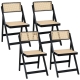 4x Dining Chairs Wooden Rattan Foldable Black