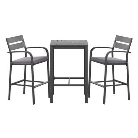 3Pcs Outdoor Bar Set Stools Dining Chairs Table Patio Aluminium Bistro Set Black