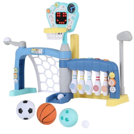 Kids Basketball Hoop Stand Bowling Baseball Golf Game Sports Toys Set Blue