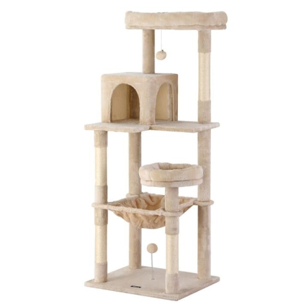 Cat Tree 143cm Tower Scratching Post Trees Scratcher Condo House Beige