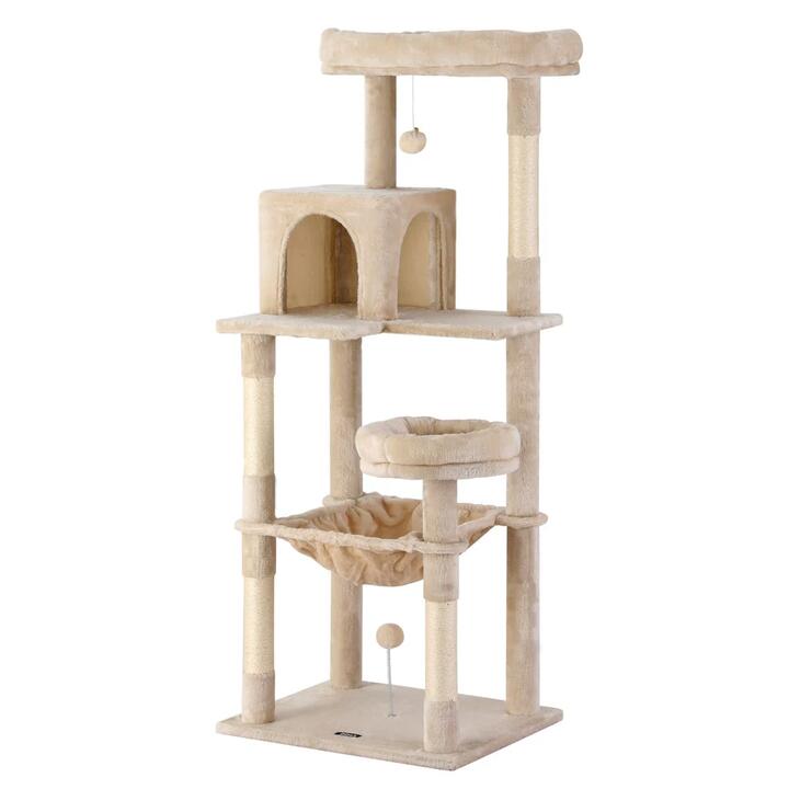 Cat Tree 143cm Tower Scratching Post Trees Scratcher Condo House Beige