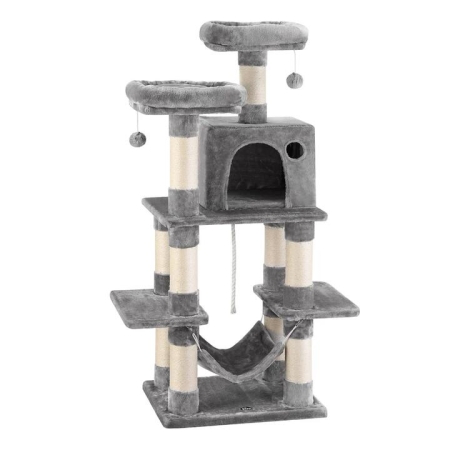 Cat Tree 145cm Tower Scratching Post Trees Scratcher Condo House Light Grey