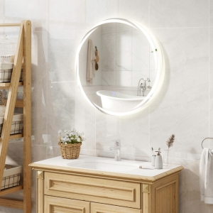 Costway60 x 60 CM Round LED Bathroom Mirror with 3-Color Dimmable Lights