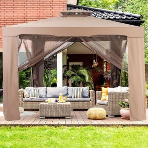 Costway3M X 3M Outdoor Canopy Gazebo with Mosquito Netting for Garden & Lawn-Coffee