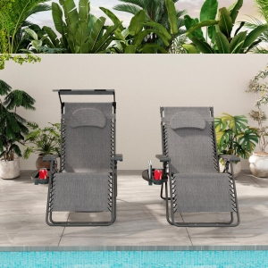 CostwayLarge Folding Recliner with Awning and Headrest-Grey
