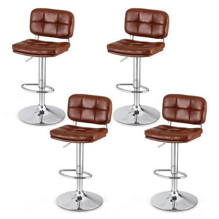 4x Bar Stools Kitchen Swivel Gas Lift Counter Chair Tuft PU Leather Brown