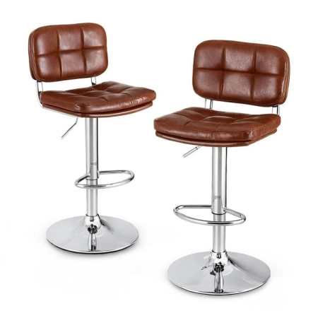 2x Bar Stools Kitchen Swivel Gas Lift Counter Chair Tuft PU Leather Brown