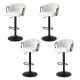 Bar Stool x4 Kitchen Dining Chair Counter Gaslift Woven Velvet Ivory
