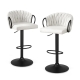 Bar Stool x2 Kitchen Dining Chair Counter Gaslift Woven Velvet Ivory