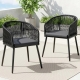 2PC Outdoor Dining Chairs Wicker Chair Patio Furniture Garden Steel Black