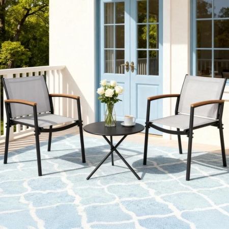 3PC Outdoor Bistro Set Table and Chairs Steel Dining Chair Patio Furniture Textilene