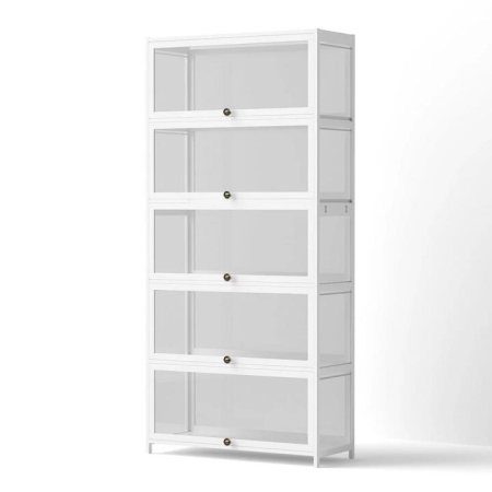 5-Tier Display Cabinet Storage Bookshelf Clear Shelf White