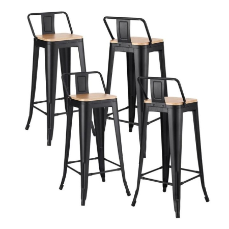 4x Bar Stools Kitchen Counter High Chair Dining Stackable Metal Black