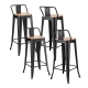 4x Bar Stools Kitchen Counter High Chair Dining Stackable Metal Black