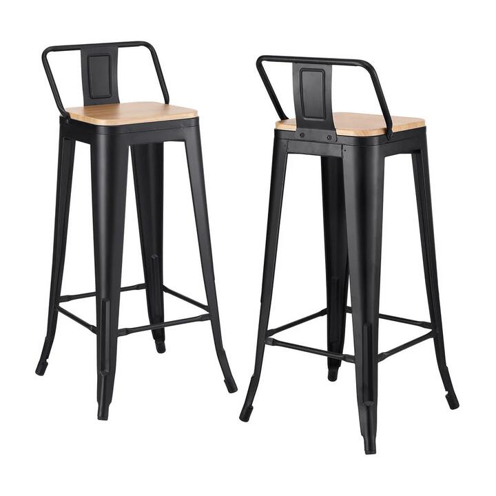 2x Bar Stools Kitchen Counter High Chair Dining Stackable Metal Black