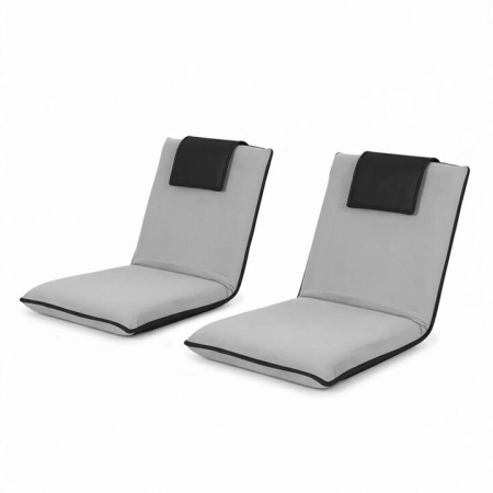 2X Floor Lounge Sofa Bed Floor Cushion Velvet Grey