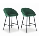 2x Bar Stools Kitchen Dining Chair Counter Stool Tub Velvet Metal Green