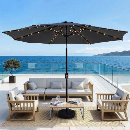 Outdoor Umbrella 2.9m Market Umbrella with String Light Tilt Charcoal Shade