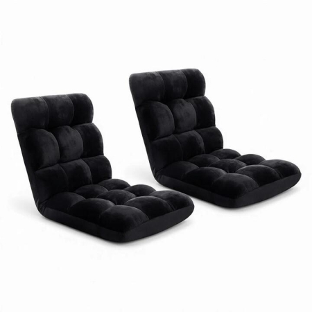 2X Lounge Sofa Bed Flannel Fabric Black