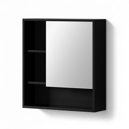 Bathroom Mirror Cabinet Mirrored Medicine Adjustable Shelf Wall Mounted 560mm Black
