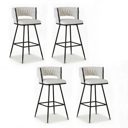 4x Bar Stools Kitchen Dining Chair Counter Stool Woven Velvet Metal Ivory