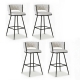 4x Bar Stools Kitchen Dining Chair Counter Stool Woven Velvet Metal Ivory