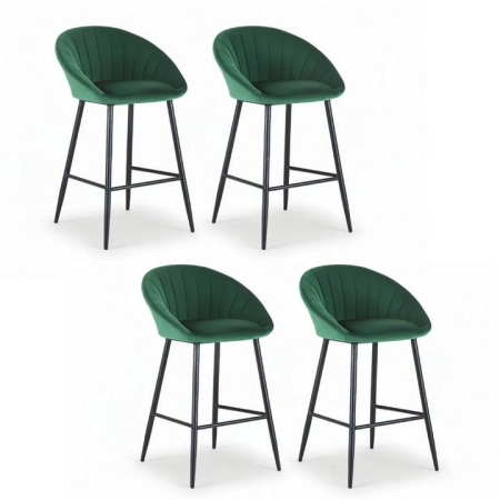 4x Bar Stools Kitchen Dining Chair Counter Stool Tub Velvet Metal Green