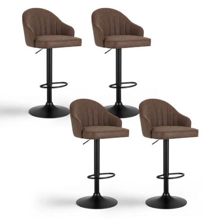 4x Bar Stools Kitchen Swivel Gas Lift Counter Chair Shell Leather Brown