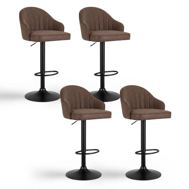 4x Bar Stools Kitchen Swivel Gas Lift Counter Chair Shell Leather Brown