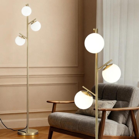 3-Light Tree Floor Lamp 165cm Tall Standing Light with Sphere Glass Shades for Modern Homes
