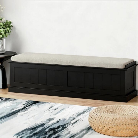 Storage Ottoman Blanket Box 140cm Fluted Black