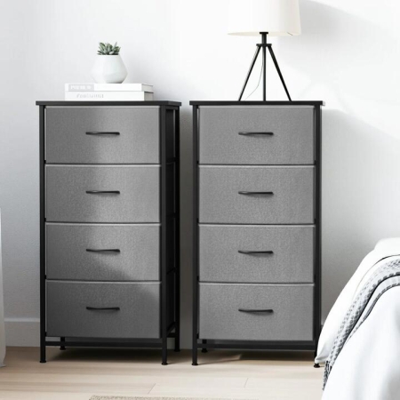 Set of 2 Chest of 4 Drawers Storage Dresser Tallboy Grey