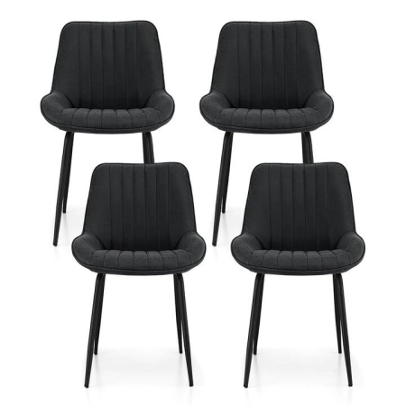 4x Dining Chairs Retro PU Leather Kitchen Lounge Cafe Accent Chair Black