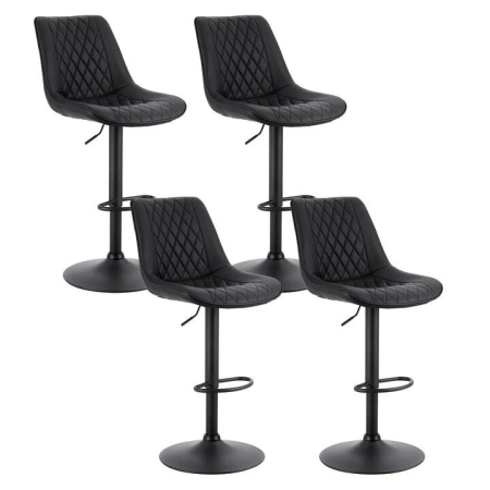 4x Bar Stools Kitchen Swivel Gas Lift Counter Chair Diamond Leather Black
