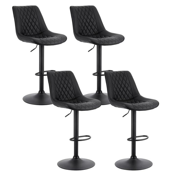 4x Bar Stools Kitchen Swivel Gas Lift Counter Chair Diamond Leather Black